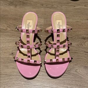 Valentino Garavani Pink Rockstud Multi-Strap Slide Sandals